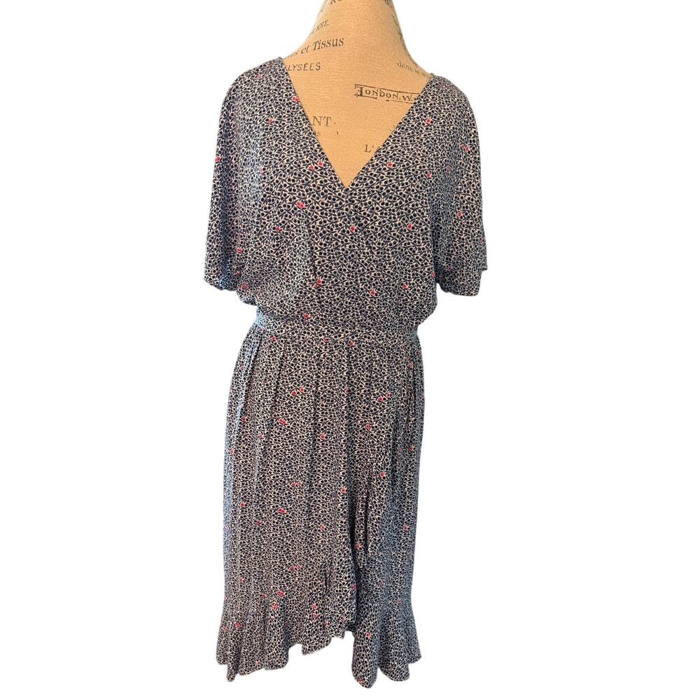 J Crew Mercantile Blue Floral V Neck High Low Ruffle Hem Midi Dress SZ M EUC